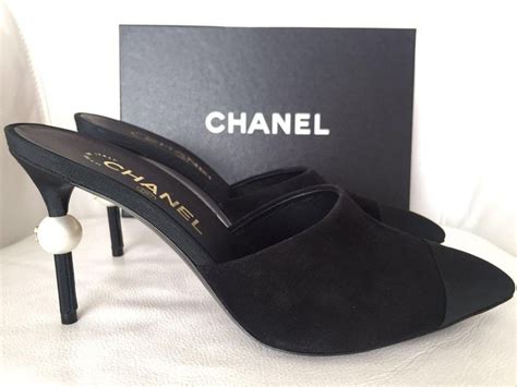 chanel mules pearl heel|Chanel suede sandals.